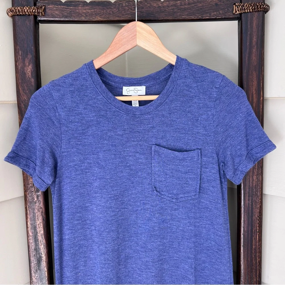 Jessica Simpson Finlee T-Shirt Dress Viscose Blend Pocket Slits Blue Womens XS - Picture 3 of 10